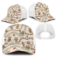 Beige Palaka Hawaii Mele Kalikimaka Mesh Trucker Cap Ohia Lehua Shell Leis Funny Gingerbread Santa - Polynesian Pride