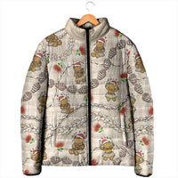 Beige Palaka Hawaii Mele Kalikimaka Padded Jacket Ohia Lehua Shell Leis Funny Gingerbread Santa - Polynesian Pride