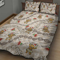Beige Palaka Hawaii Mele Kalikimaka Quilt Bed Set Ohia Lehua Shell Leis Funny Gingerbread Santa - Polynesian Pride