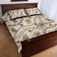 Beige Palaka Hawaii Mele Kalikimaka Quilt Bed Set Ohia Lehua Shell Leis Funny Gingerbread Santa - Polynesian Pride