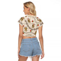 Beige Palaka Hawaii Mele Kalikimaka Raglan Cropped T Shirt Ohia Lehua Shell Leis Funny Gingerbread Santa - Polynesian Pride