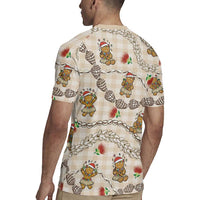 Beige Palaka Hawaii Mele Kalikimaka Rugby Jersey Ohia Lehua Shell Leis Funny Gingerbread Santa - Polynesian Pride