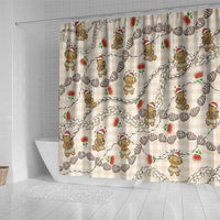 Beige Palaka Hawaii Mele Kalikimaka Shower Curtain Ohia Lehua Shell Leis Funny Gingerbread Santa - Polynesian Pride