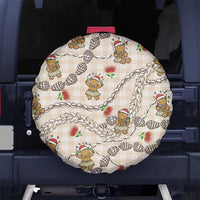 Beige Palaka Hawaii Mele Kalikimaka Spare Tire Cover Ohia Lehua Shell Leis Funny Gingerbread Santa - Polynesian Pride