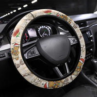 Beige Palaka Hawaii Mele Kalikimaka Steering Wheel Cover Ohia Lehua Shell Leis Funny Gingerbread Santa - Polynesian Pride