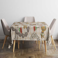 Beige Palaka Hawaii Mele Kalikimaka Tablecloth Ohia Lehua Shell Leis Funny Gingerbread Santa - Polynesian Pride