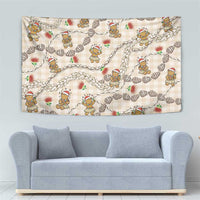 Beige Palaka Hawaii Mele Kalikimaka Tapestry Ohia Lehua Shell Leis Funny Gingerbread Santa - Polynesian Pride