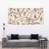 Beige Palaka Hawaii Mele Kalikimaka Tapestry Ohia Lehua Shell Leis Funny Gingerbread Santa - Polynesian Pride