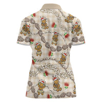 Beige Palaka Hawaii Mele Kalikimaka Women Polo Shirt Ohia Lehua Shell Leis Funny Gingerbread Santa LT14 - Polynesian Pride