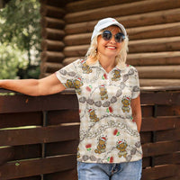 Beige Palaka Hawaii Mele Kalikimaka Women Polo Shirt Ohia Lehua Shell Leis Funny Gingerbread Santa LT14 - Polynesian Pride