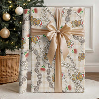 Beige Palaka Hawaii Mele Kalikimaka Wrapping Paper Ohia Lehua Shell Leis Funny Gingerbread Santa - Polynesian Pride