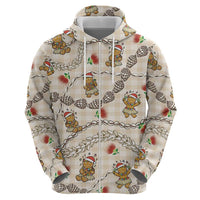 Beige Palaka Hawaii Mele Kalikimaka Zip Hoodie Ohia Lehua Shell Leis Funny Gingerbread Santa - Polynesian Pride