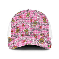 Pink Palaka Hawaii Mele Kalikimaka Baseball Net Cap Ohia Lehua Shell Leis Funny Gingerbread Santa - Polynesian Pride