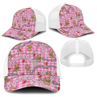 Pink Palaka Hawaii Mele Kalikimaka Baseball Net Cap Ohia Lehua Shell Leis Funny Gingerbread Santa - Polynesian Pride