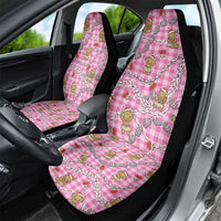 Pink Palaka Hawaii Mele Kalikimaka Car Seat Cover Ohia Lehua Shell Leis Funny Gingerbread Santa - Polynesian Pride
