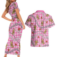 Pink Palaka Hawaii Mele Kalikimaka Couples Matching Short Sleeve Bodycon Dress and Hawaiian Shirt Ohia Lehua Shell Leis Funny Gingerbread Santa LT14 - Polynesian Pride