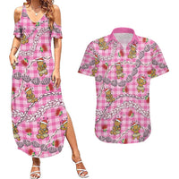 Pink Palaka Hawaii Mele Kalikimaka Couples Matching Summer Maxi Dress and Hawaiian Shirt Ohia Lehua Shell Leis Funny Gingerbread Santa LT14 Pink - Polynesian Pride