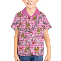 Pink Palaka Hawaii Mele Kalikimaka Family Matching Long Sleeve Bodycon Dress and Hawaiian Shirt Ohia Lehua Shell Leis Funny Gingerbread Santa LT14 - Polynesian Pride