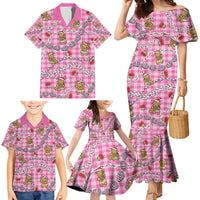 Pink Palaka Hawaii Mele Kalikimaka Family Matching Mermaid Dress and Hawaiian Shirt Ohia Lehua Shell Leis Funny Gingerbread Santa LT14 - Polynesian Pride