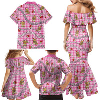 Pink Palaka Hawaii Mele Kalikimaka Family Matching Mermaid Dress and Hawaiian Shirt Ohia Lehua Shell Leis Funny Gingerbread Santa LT14 - Polynesian Pride