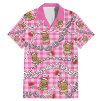 Pink Palaka Hawaii Mele Kalikimaka Family Matching Mermaid Dress and Hawaiian Shirt Ohia Lehua Shell Leis Funny Gingerbread Santa LT14 Dad's Shirt - Short Sleeve Pink - Polynesian Pride