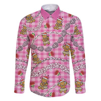 Pink Palaka Hawaii Mele Kalikimaka Family Matching Mermaid Dress and Hawaiian Shirt Ohia Lehua Shell Leis Funny Gingerbread Santa LT14 Dad's Shirt - Long Sleeve Pink - Polynesian Pride