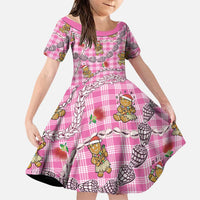 Pink Palaka Hawaii Mele Kalikimaka Family Matching Off The Shoulder Long Sleeve Dress and Hawaiian Shirt Ohia Lehua Shell Leis Funny Gingerbread Santa LT14 Daughter's Dress Pink - Polynesian Pride