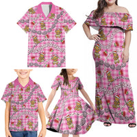 Pink Palaka Hawaii Mele Kalikimaka Family Matching Off Shoulder Maxi Dress and Hawaiian Shirt Ohia Lehua Shell Leis Funny Gingerbread Santa LT14 - Polynesian Pride