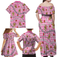 Pink Palaka Hawaii Mele Kalikimaka Family Matching Off Shoulder Maxi Dress and Hawaiian Shirt Ohia Lehua Shell Leis Funny Gingerbread Santa LT14 - Polynesian Pride