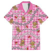Pink Palaka Hawaii Mele Kalikimaka Family Matching Puletasi and Hawaiian Shirt Ohia Lehua Shell Leis Funny Gingerbread Santa LT14 Dad's Shirt - Short Sleeve Pink - Polynesian Pride