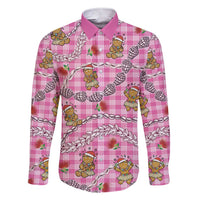 Pink Palaka Hawaii Mele Kalikimaka Family Matching Short Sleeve Bodycon Dress and Hawaiian Shirt Ohia Lehua Shell Leis Funny Gingerbread Santa LT14 Dad's Shirt - Long Sleeve Pink - Polynesian Pride