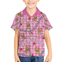 Pink Palaka Hawaii Mele Kalikimaka Family Matching Short Sleeve Bodycon Dress and Hawaiian Shirt Ohia Lehua Shell Leis Funny Gingerbread Santa LT14 - Polynesian Pride