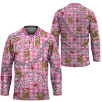 Pink Palaka Hawaii Mele Kalikimaka Hockey Jersey Ohia Lehua Shell Leis Funny Gingerbread Santa - Polynesian Pride