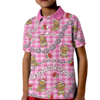 Pink Palaka Hawaii Mele Kalikimaka Kid Polo Shirt Ohia Lehua Shell Leis Funny Gingerbread Santa - Polynesian Pride