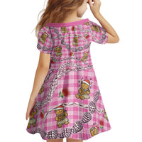 Pink Palaka Hawaii Mele Kalikimaka Kid Short Sleeve Dress Ohia Lehua Shell Leis Funny Gingerbread Santa - Polynesian Pride