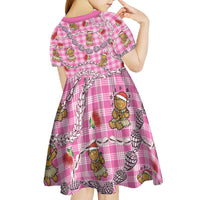 Pink Palaka Hawaii Mele Kalikimaka Kid Short Sleeve Dress Ohia Lehua Shell Leis Funny Gingerbread Santa - Polynesian Pride