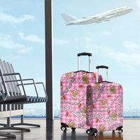 Pink Palaka Hawaii Mele Kalikimaka Luggage Cover Ohia Lehua Shell Leis Funny Gingerbread Santa - Polynesian Pride
