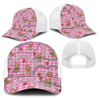 Pink Palaka Hawaii Mele Kalikimaka Mesh Trucker Cap Ohia Lehua Shell Leis Funny Gingerbread Santa - Polynesian Pride
