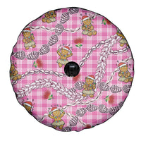 Pink Palaka Hawaii Mele Kalikimaka Spare Tire Cover Ohia Lehua Shell Leis Funny Gingerbread Santa - Polynesian Pride