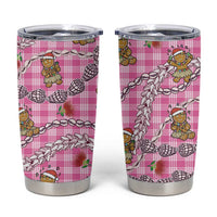 Pink Palaka Hawaii Mele Kalikimaka Tumbler Cup Ohia Lehua Shell Leis Funny Gingerbread Santa - Polynesian Pride