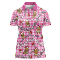 Pink Palaka Hawaii Mele Kalikimaka Women Polo Shirt Ohia Lehua Shell Leis Funny Gingerbread Santa LT14 Female Pink - Polynesian Pride