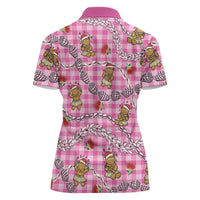 Pink Palaka Hawaii Mele Kalikimaka Women Polo Shirt Ohia Lehua Shell Leis Funny Gingerbread Santa LT14 - Polynesian Pride
