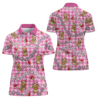 Pink Palaka Hawaii Mele Kalikimaka Women Polo Shirt Ohia Lehua Shell Leis Funny Gingerbread Santa LT14 - Polynesian Pride