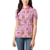 Pink Palaka Hawaii Mele Kalikimaka Women Polo Shirt Ohia Lehua Shell Leis Funny Gingerbread Santa LT14 - Polynesian Pride