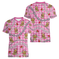 Pink Palaka Hawaii Mele Kalikimaka Women V-Neck T-Shirt Ohia Lehua Shell Leis Funny Gingerbread Santa LT14 - Polynesian Pride