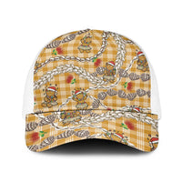 Gold Palaka Hawaii Mele Kalikimaka Baseball Net Cap Ohia Lehua Shell Leis Funny Gingerbread Santa - Polynesian Pride