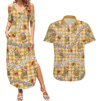 Gold Palaka Hawaii Mele Kalikimaka Couples Matching Summer Maxi Dress and Hawaiian Shirt Ohia Lehua Shell Leis Funny Gingerbread Santa LT14 Gold - Polynesian Pride