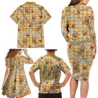 Gold Palaka Hawaii Mele Kalikimaka Family Matching Long Sleeve Bodycon Dress and Hawaiian Shirt Ohia Lehua Shell Leis Funny Gingerbread Santa LT14 - Polynesian Pride