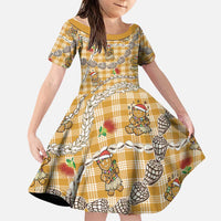 Gold Palaka Hawaii Mele Kalikimaka Family Matching Mermaid Dress and Hawaiian Shirt Ohia Lehua Shell Leis Funny Gingerbread Santa LT14 Daughter's Dress Gold - Polynesian Pride