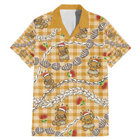 Gold Palaka Hawaii Mele Kalikimaka Family Matching Mermaid Dress and Hawaiian Shirt Ohia Lehua Shell Leis Funny Gingerbread Santa - Polynesian Pride